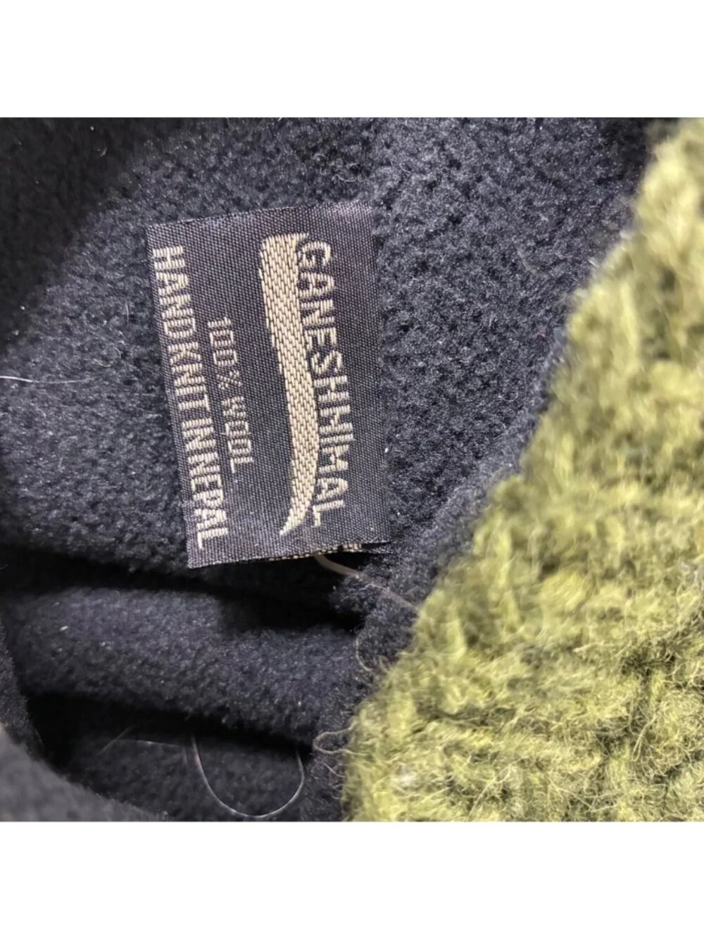 Ganesh Himal Wool Beanie Green Hand Knit Nepal Floral Embroidered Boho